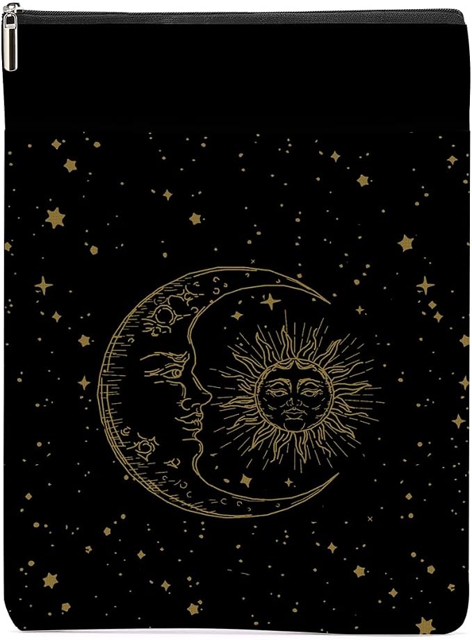 Sun and Moon Witchy Book Sleeve - Hippie Cover Protector With Zipper and Front Pocket - Pouch Accessories for Readers - Astrology Gifts for Women