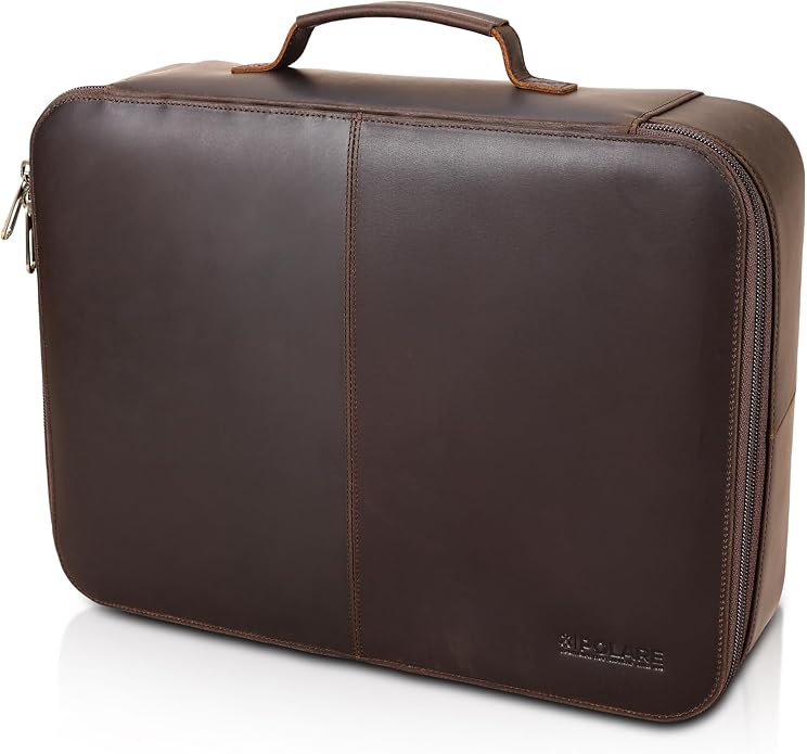 Polare Full Grain Leather Document Organizer Bag Storage Cabinet Box Portable Home Business Safe Folder with Lockable YKK Zipper