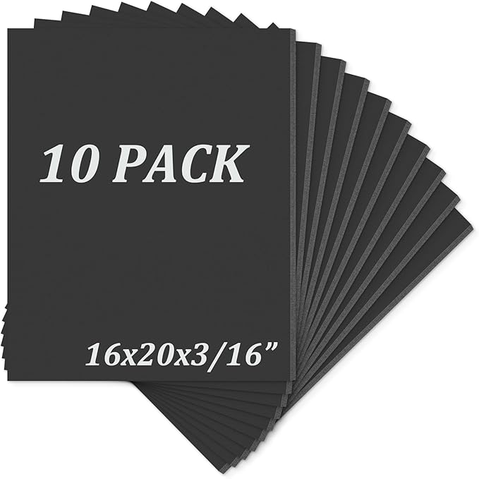 Mat Board Center, Pack of 10 Acid-Free Foam Boards, 16x20 inch Black Foam Boards, 3/16" Thick