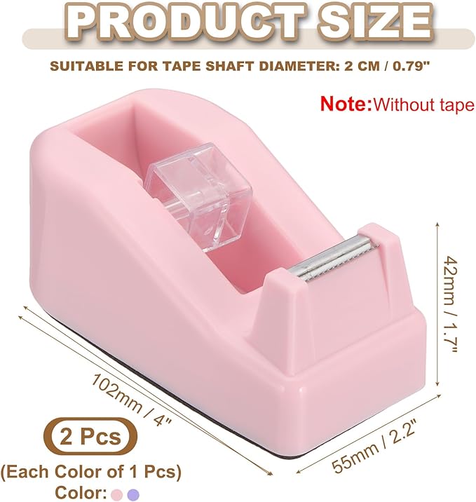 PATIKIL 2pcs Tape Dispenser Desk, Small Tape Dispenser Cute Desktop Dispenser Holder for Tape Office Desktop, Pink Purple