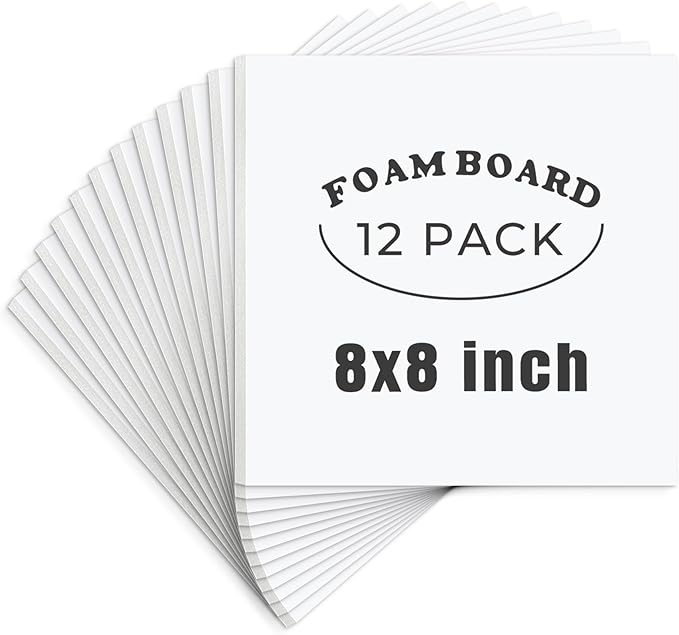 AUEAR, 12 Pack 8x8 White Foam Boards 1/8" Thickness Foam Core Boards for Presentation Board for School Crafts Office Art Projects Display, Mounting, Print