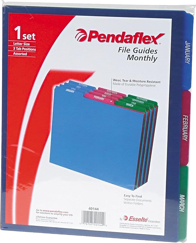 Pendaflex 40144 Top Tab File Guides, Monthly/Jan-Dec, 1/3 Tab, Polypropylene, Letter (Set of 12)