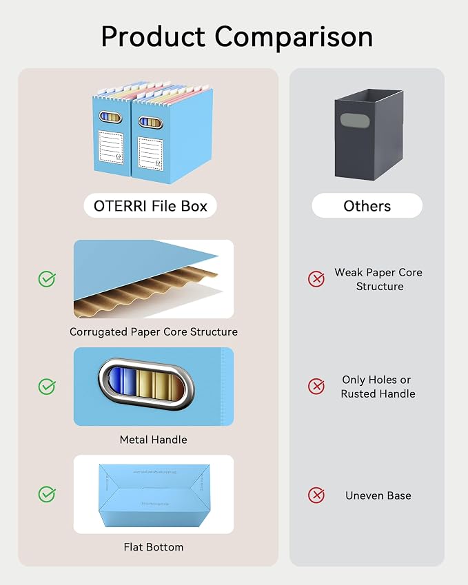 Oterri File Organizer Box, Portable Collapsible Cardboard File Folder Organizer with Handle for Letter Size Hanging Files, Document Storage Box for Home Office & Classroom (4 Packs,Variegated)