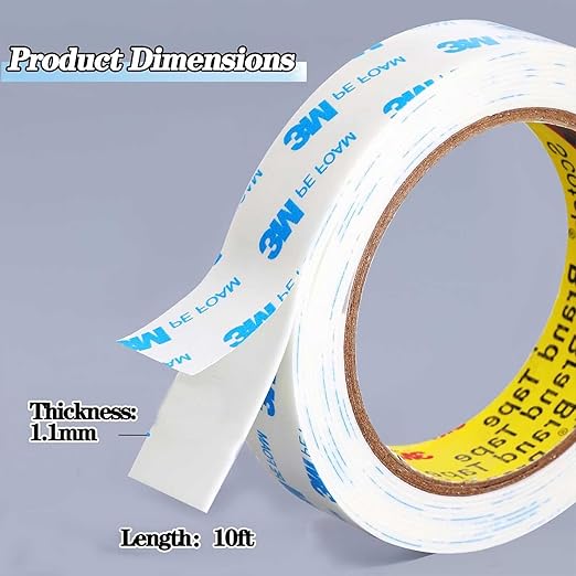 Double Sided Tape Heavy Duty, 3/4in×10ft Picture Hanging Strips for Posters, Removable Waterproof No Wall Damage Foam Tape, Adhesive Mounting Tape for Paint Wall