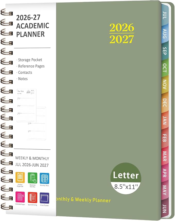 Planner 2026-2027, Weekly and Monthly Academic Planner, July 2026 - June 2027, Hardcover Calendar Agenda Book for School Year Planning, School Supplies for Teacher and Student, Letter Size(8.5'' x 11'')