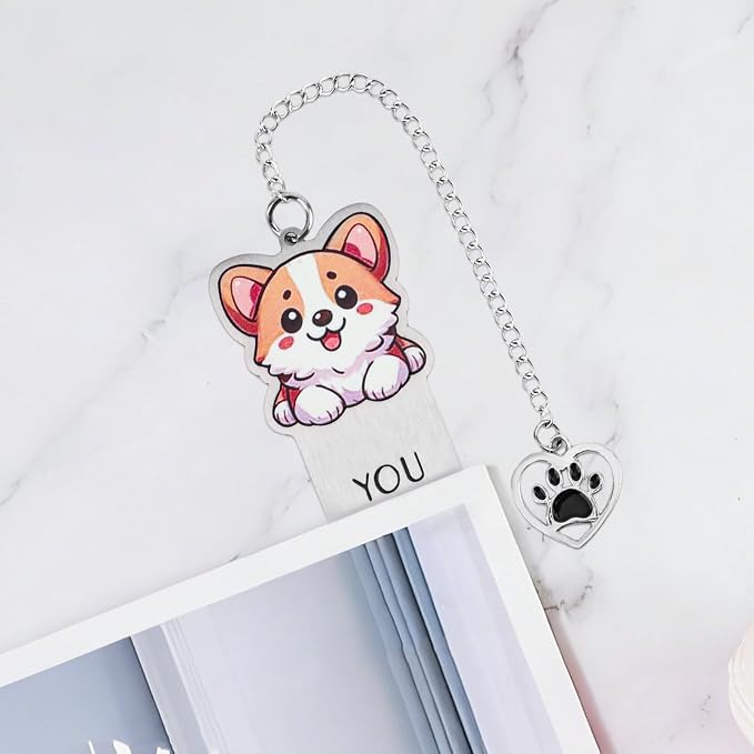 Dog Book Markers, Zinc Alloy You Pawsed Here Bookmark Cute Dog Mom Gifts Funny Reading Accessory for Men Women (Corgi)