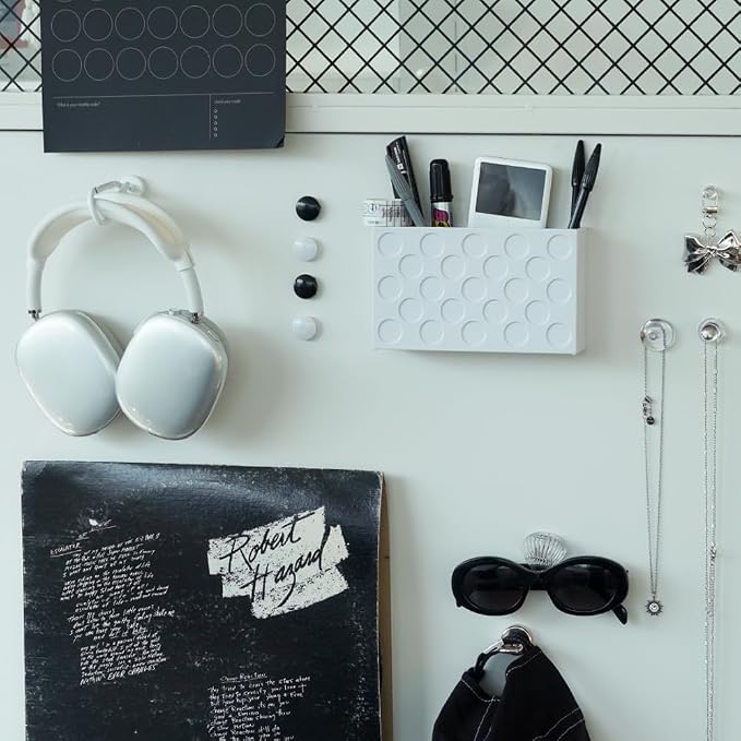 Magnetic Wall Pocket Organizer 6.3 x 2 x 3.8 in — Strong Magnetic Multi-Purpose Pens & Supplies Storage Holder for Office, Fridge, Locker — White