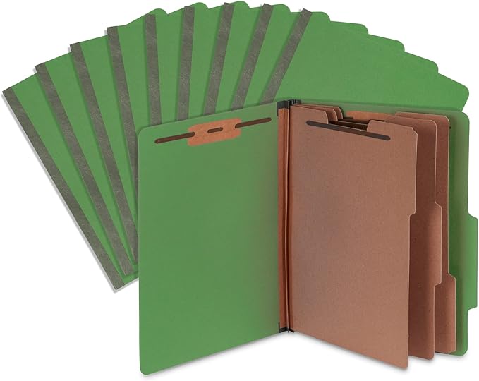 Blue Summit Supplies Green Classification Folders, 3 Dividers, Letter Size with 2 Inch Expansions, Use for Organizing Medical Records & Client Files, 10 Pack