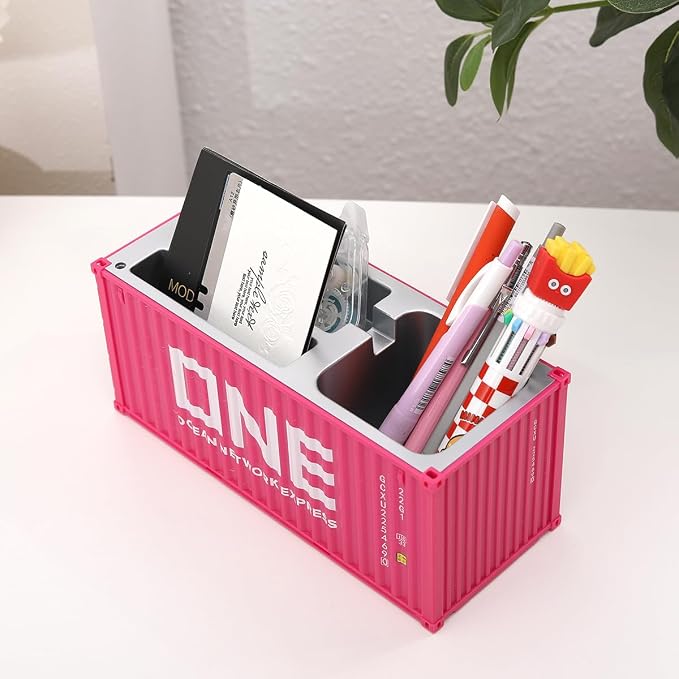 Desk Organizer Office Supplies Multi-function Shipping Container Storage Box Pen/Pencil,Business Name Cards Remote Control Holder Gray, Pen and Pencil Shipping Container Style Holders (Pink)