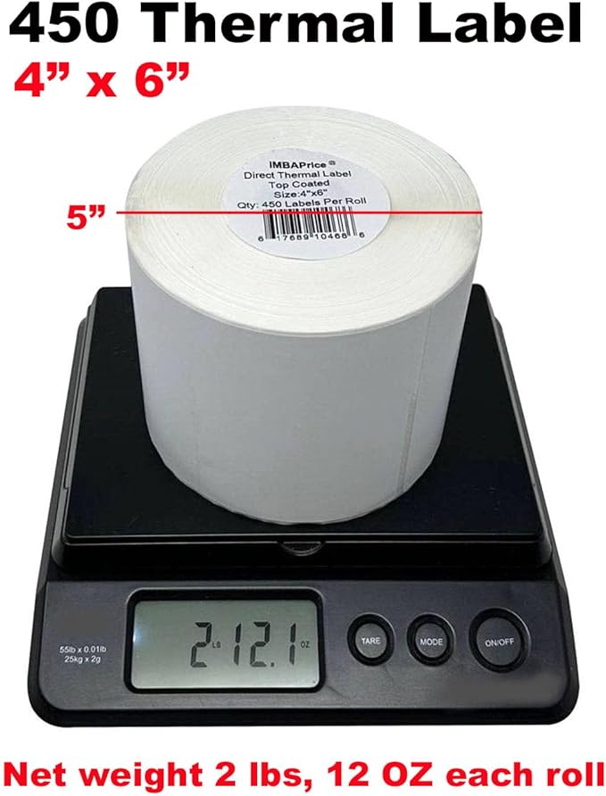 iMBAPrice - 10 Roll of 450-4x6 Direct Thermal Labels for Zebra 2844 ZP-450 ZP-500 ZP-505 (1 inch core) - 95+60GSM Top Coated