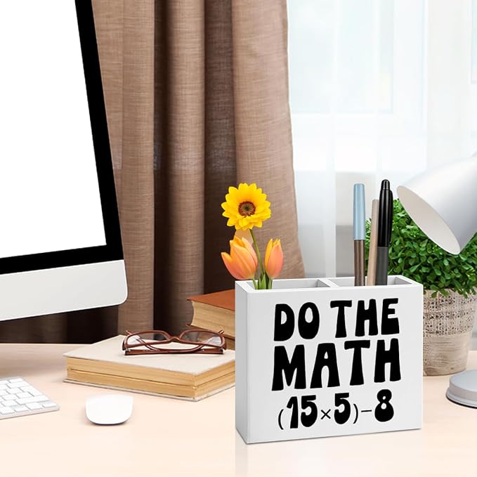 Funny 67 Math Teacher Pencil Holder Decor Teacher Appreciation Gifts for Office Mathematician Math Lover Gifts math Theme Wooden Organizer Vase for Office Home Desk Table