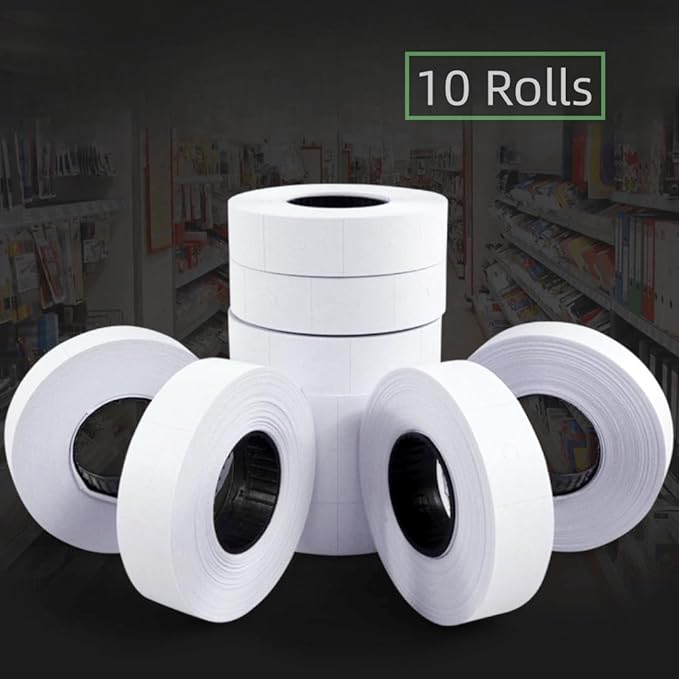 10 Rolls Labels Paper Suitable for MX-6600, MX-6602, YH-689 Price tag 2-line Marking Gun Pricemarker Labels (Without Gun (White)