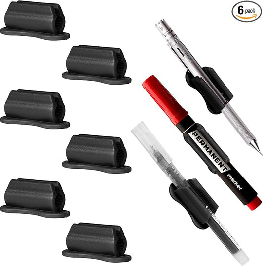 Adhesive Pen Holder for Desk Organizer,Pencil Holder Suitable for Office Desk Accessories,Flexible Pencil Holder for Walls Clipboards,School Office Supplies Stylus Pen Holder Organizer (6 Black)