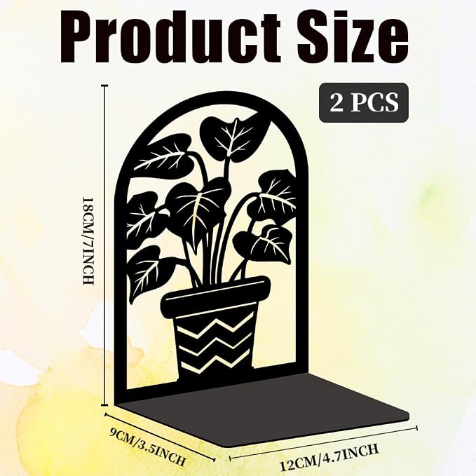 Plant Flowerpot Book Shelf Decorative Bookends for Shelves, Book Ends for Heavy Books, Flowerpot Shelf Metal Bookends for Desk Organizer, Office Library Decor Decorative Books for Home Decor