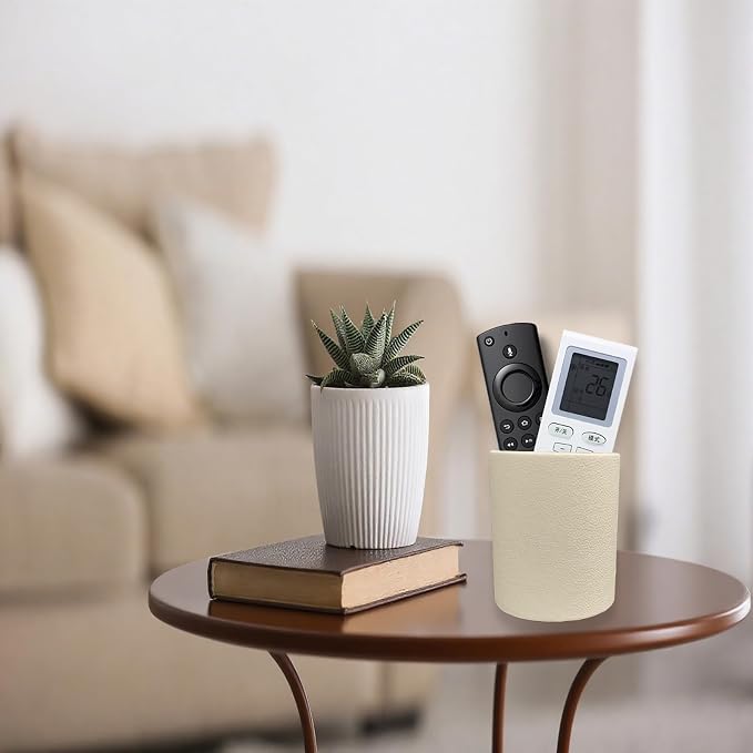 Leather Pen Holder, Beige Pencil Holder, Desktop Elegant Pen Holder for Desk, Stationery Organizer for School Office Home Dorm
