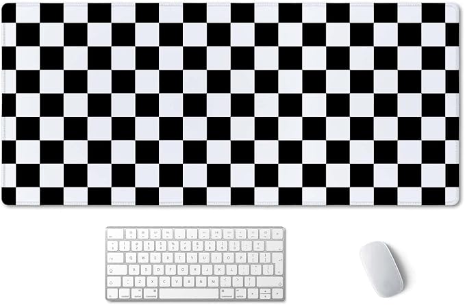 SSOIU Checkered Desk Mat Extended Gaming Mouse Pad (35.5x15.7 in), Large Stable Rubber Base Mousepad with Stitched Edges, Keyboard Mouse Mat Desk Pad for Work, Game, Office - Black White Checkerboard