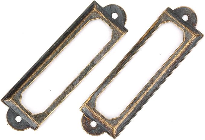 20PCS Metal Drawer Label Holders, Retro Exquisite File Cabinet Label Frames Card Tag Label Holder with Screws for Office Drawers Shelves (Bronze Color)