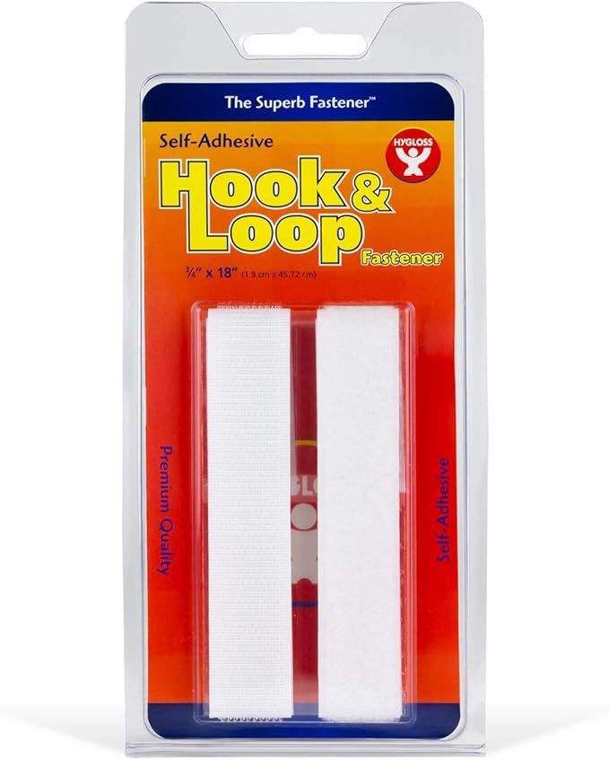 Hygloss Products Self Adhesive Strips - Hook and Loop Fastener Sticky Back Tape - 3/4 Inch x 18 Inch, White
