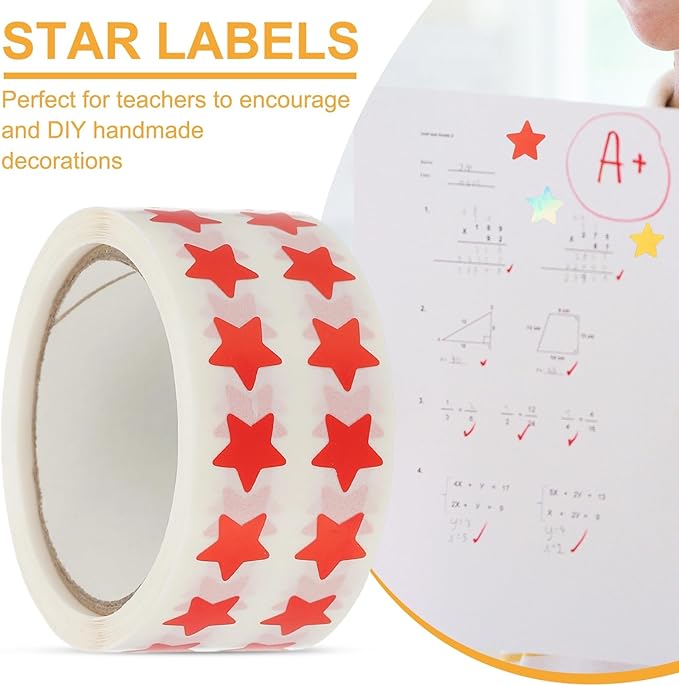 PATIKIL Star Stickers Roll 3/8", 1000 Pcs Self-Adhesive Reward Stickers for Classroom Teacher Supplies and DIY Craft, Red