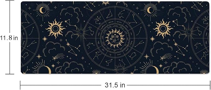 Zodiac Wheel XL Black Gaming Mousepad, Large 31.5''X 11.8'' Deskpad, Desk Mat with Cute Design, Perfect for Laptop, Computer Keyboard, Mouse