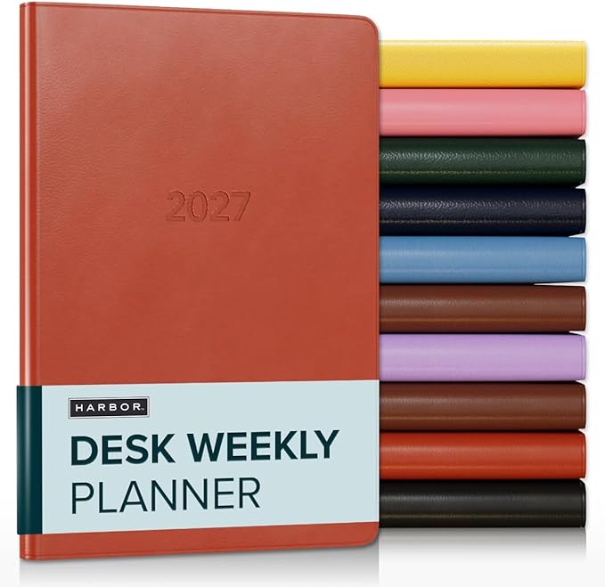 Harbor Desk Weekly Monthly Planner 2027 - Calendar Planner and Notebook, Durable Faux Leather, 192 Pages, Softcover & Book Bound - Cambridge Burnt Orange - 8x5.5"