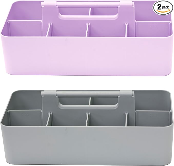 Portable Caddy - Stackable Plastic Caddy with Handle | Desk, Makeup, Dorm, Classroom Art Organizer (Made In Usa) (Lavender/Orion Gray)