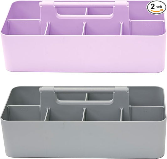 Portable Caddy - Stackable Plastic Caddy with Handle | Desk, Makeup, Dorm, Classroom Art Organizer (Made In Usa) (Lavender/Orion Gray)