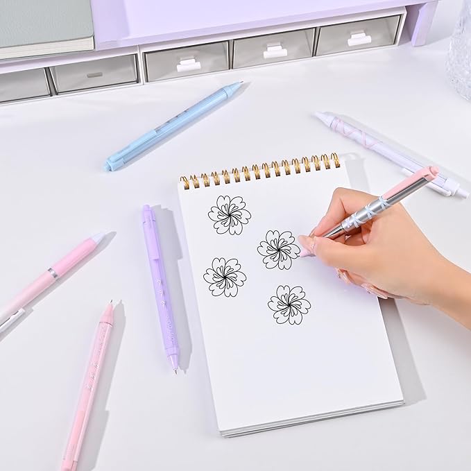 BAYTORY 8Pcs Gel Pens, Aesthetic Pens, Fine Point 0.5 mm Pen for Journaling, Retractable Quick Dry Black Ink, Smooth Writing for Office School Supplies (Blue Series)