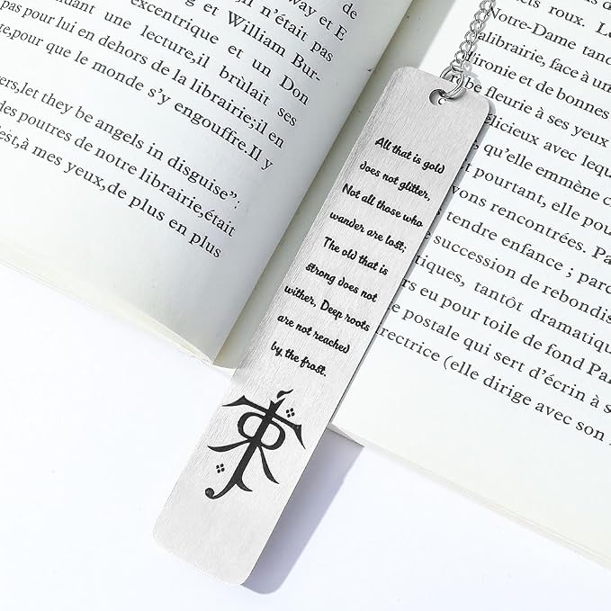 1Pc Fantasy Bookmark Gift Set - Metal Bookmarks with Elvish Leaf Pendant, Sword Charm & Evenstar Engraving, Epic Quotes Carved Jewelry for Book Lovers, Dark Academia Gifts for Readers (Sword)
