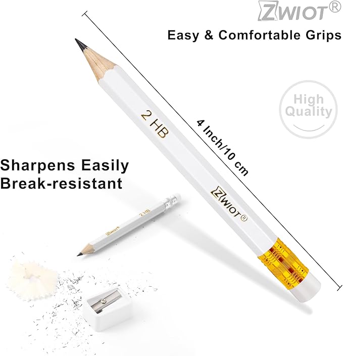 ZWlOT Golf Pencils with Eraser, #2 HB Half,4" Mini,Pre-Sharpened,120/200/320 Count Pencils Wood Cased Short for Classroom, Office, School, Wedding and Party Game(White-120pcs)