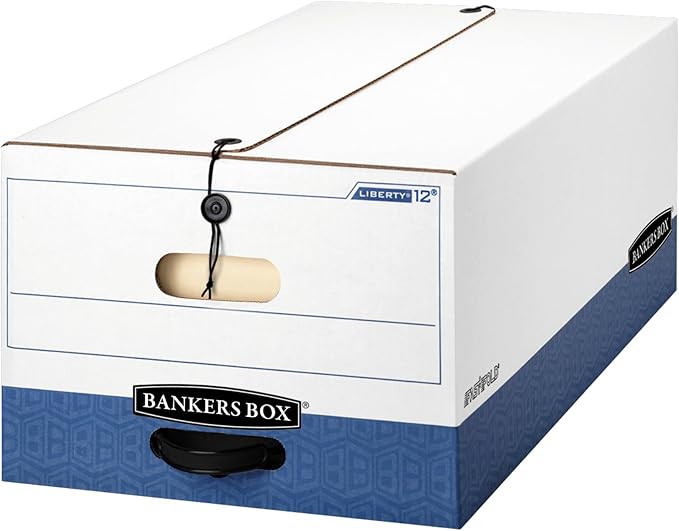 Bankers Box 12-Pack Heavy-Duty String & Button File Storage Box, FastFold Assembly, Legal, STOR,(00012)