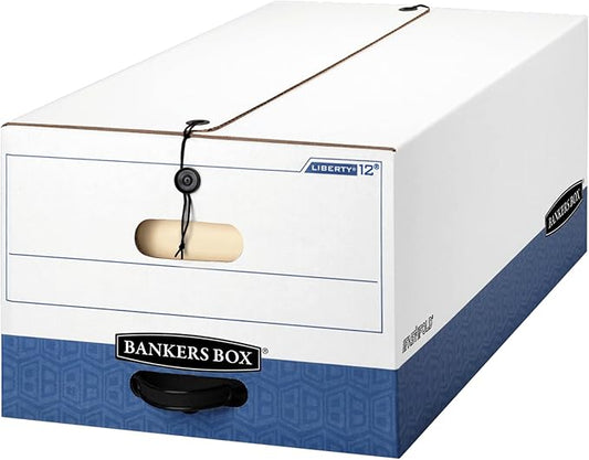 Bankers Box 12-Pack Heavy-Duty String & Button File Storage Box, FastFold Assembly, Legal, STOR,(00012)