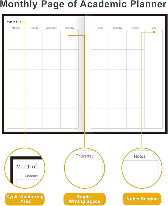 Academic Planner for 2026-2027 or Anytime – 5.8" x 8.5" Undated Weekly Student Planner For Homeschool, High School, College & Nursing Students, 200 Pages, Black