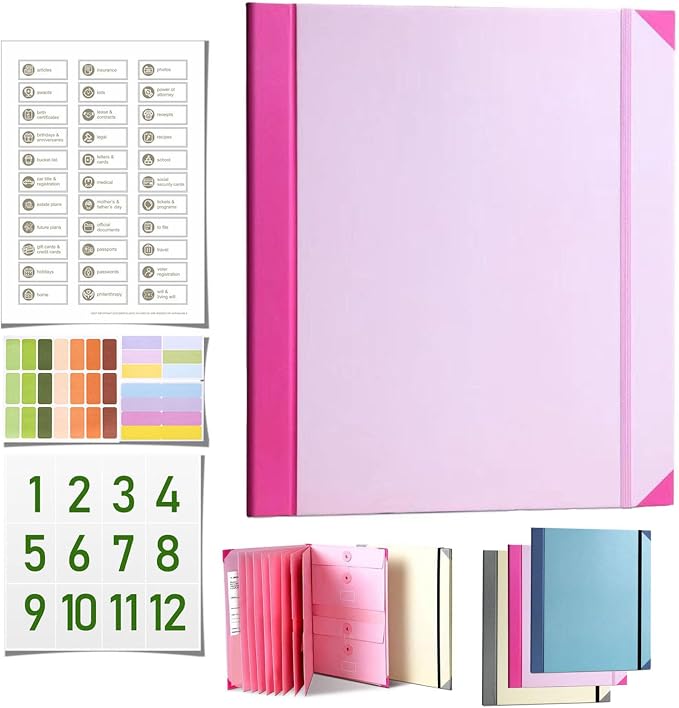 The Life Book Document Organizer - Binder for Important Documents, 2026 New Portable Multi-Pocket Filing Folder, for Storing Certificates, Passports, Photos, and Letters (Pink 0.6in)