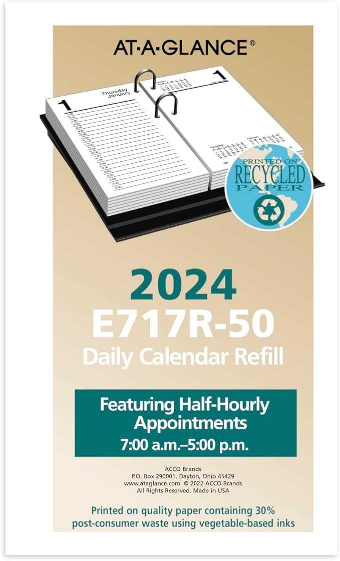 AT-A-GLANCE 2024 Daily Desk Calendar Refill, 3-1/2" x 6", Standard, Loose-Leaf, Recycled (E717R5024)