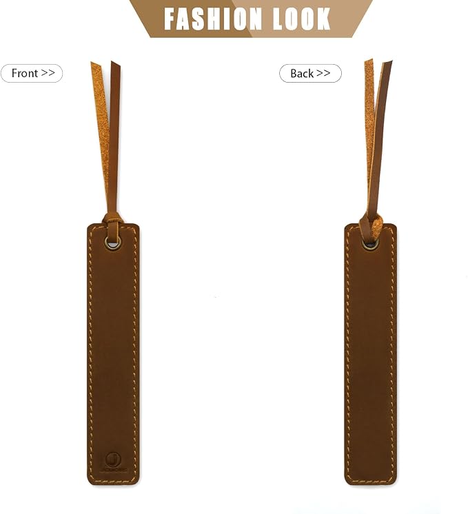 Jack&Chris Genuine Leather Bookmark, Handmade Stitched Thin Bookmarks for Women Men, Classic Style Book Accessories Gifts for Book Lovers Students Writers Readers Teens Adults