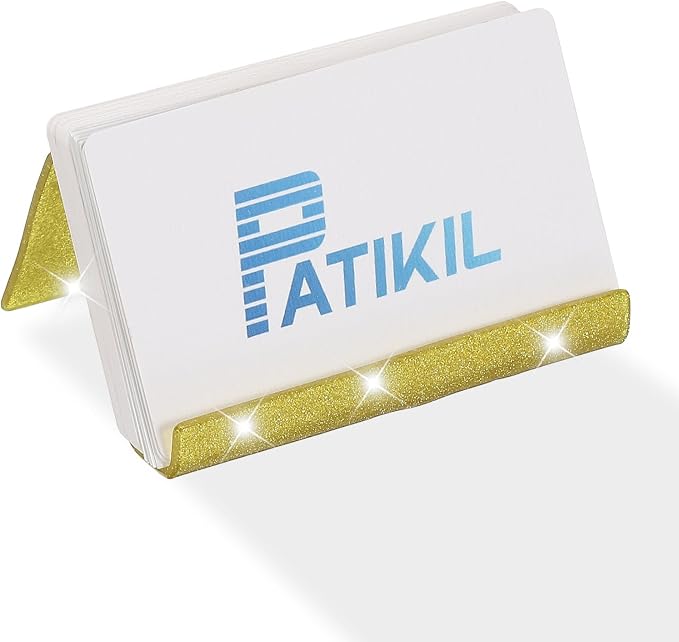 PATIKIL Business Card Holder for Desk, 2Pcs Acrylic Business Card Holders Shine Card Stand Organizer Cards Display for Office Exhibition, Yellow