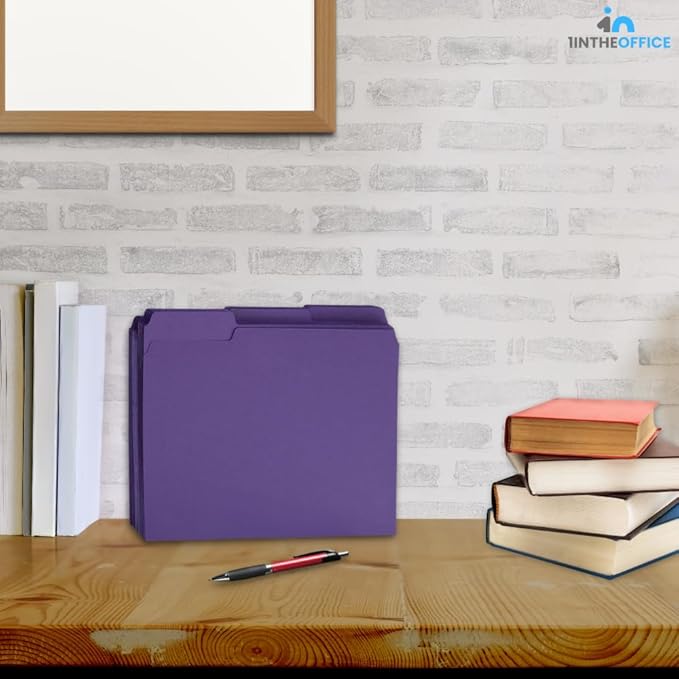 1InTheOffice Purple File Folders Top-Tab File Folders, 3 Tab, Purple, Letter Size, 24/Pack