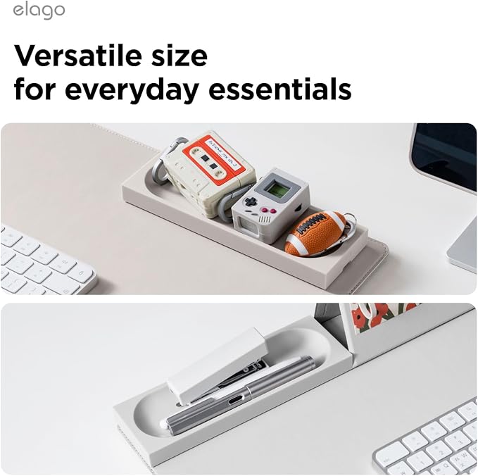 elago Smart Magnetic Desk Mat Pencil Tray – Soft Silicone Organizer for Office Supplies, AirPods, Glasses, Pens – Noise-Free, Non-Slip, Washable, Item for Desk Management [Medium] (Brown)