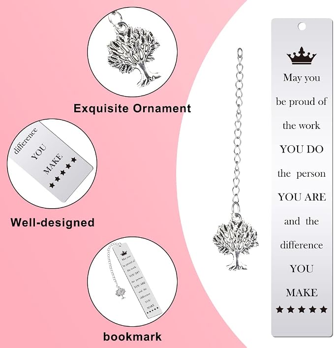 Quimoy Bookmark,Cute Metal Bookmarks for Women with Chain,Book Marks for Book Lovers Teachers Students Summer Back to School New Year Retirement Birthday Gifts Christmas Stocking Stuffers