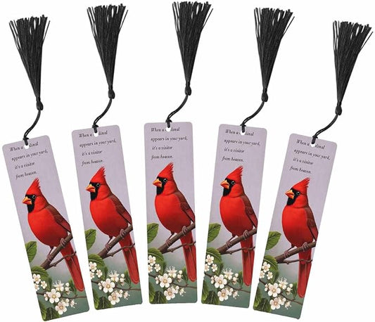 Cardinal Bird 5 Pcs Bookmarks Tree Branches Leaves Flowers Wooden Bookmarks with Tassel for Students Reader Teachers Book Lovers