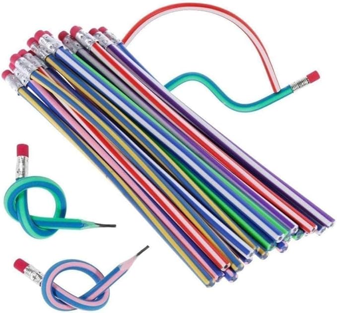 5Pcs Multicolor Stripe Soft Pencil Flexible Stationery Eraser Soft Writing Bendy Pencil With Flexible,Wooden Lead Pencils,Not Easy to Break Office Products,Writing and Correction Supplies