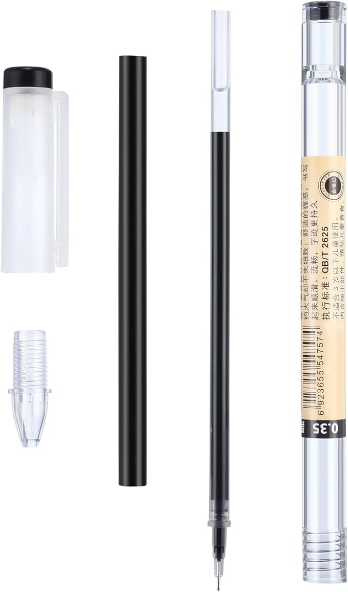 Chinco 24 Pieces 0.35 mm Black Gel Ink Pen Japanese Stationery Extra Fine Chinese Ballpoint Pen for Office School Korean Stationery Supply