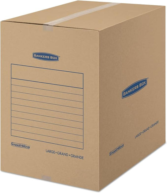 Bankers Box 7714001 SmoothMove Basic Large Moving Boxes 18l x 18w x 24h Kraft/Blue 15/Carton