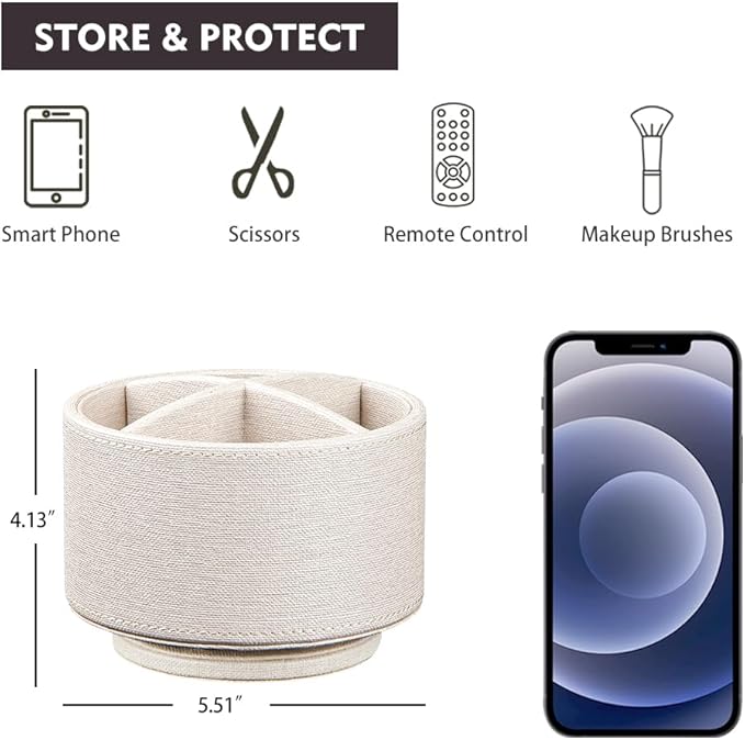 360°Rotatable TV Remote Control Holder with 4 Compartments, Bedside Table Remote Caddy, Desktop Storage Box, Office Desk Accessories, Art Supply Organizer for Controllers, Makeup Brush, Home Décor