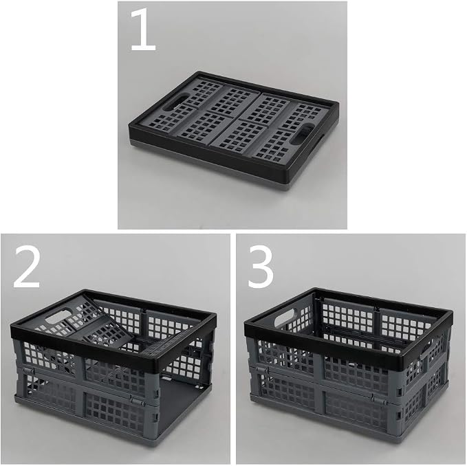 4-Pack 15 L Plastic Collapsible Storage Crates, Stackable Storage Folding Crates