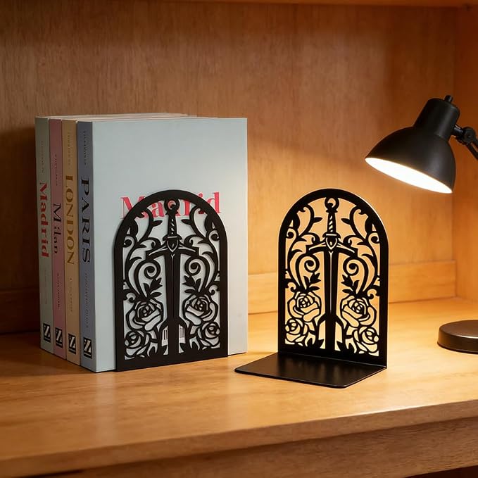 Book Ends, Bookends, Book Ends for Shelves, 3 Pair Non Skid Metal Book Divider Decorative Holder, Abstract Art Desgin Book Stopper Supports for Office, Home (3 Pairs Gothic Bookends)
