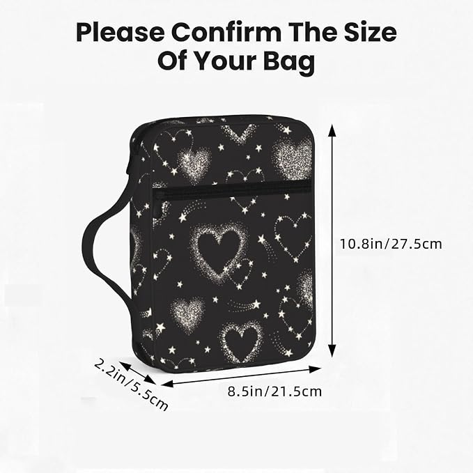 Star Heart Cute Black and White Bible Cover Case Carrying Book Protector Case Bible Study Supplies Accessories Holder Case Christian Gift for Women Men