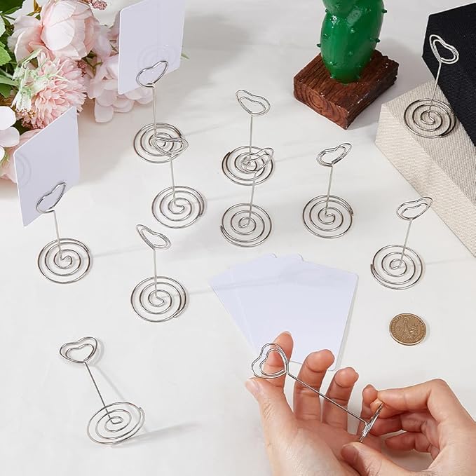 SUPERFINDINGS 36 Set Mini Chalkboard Signs 8.6x5.5cm Small Chalkboard Label with Alloy Stand Table Number Holders Silver Heart Place Card Holders Menu Memo Clip for Bridal Shower Party Birthday Event