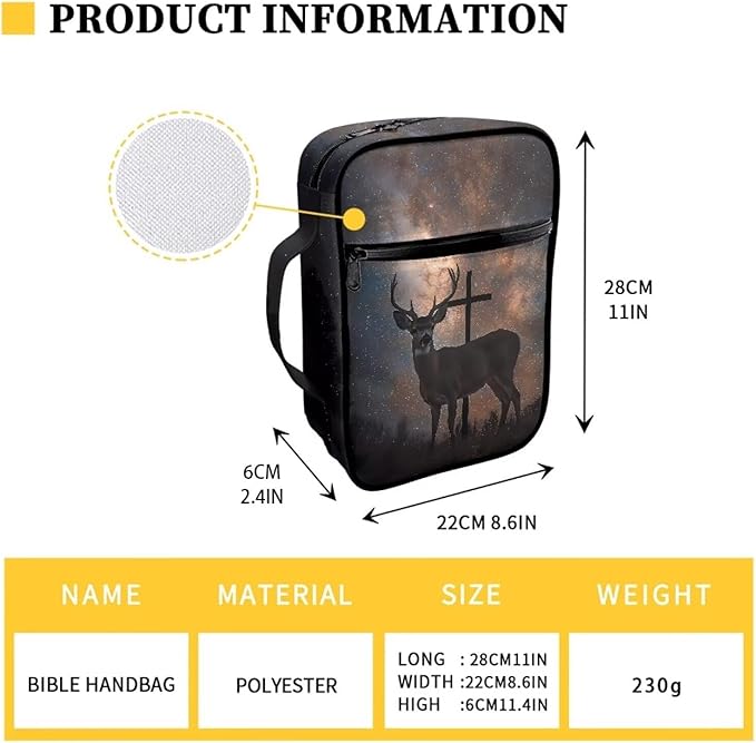 Suobstales Deer Cross Galaxy Print Bible Cover Portable Carrying Book Case Multi-Functional Bible Case Bible Organizer Case with Handle and Zippered Back Pocket